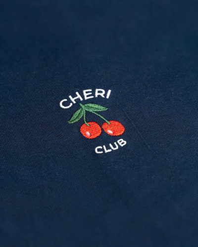 Tshirt CHERI CLUB Bleu marine cerise rouge brodée French Navy coton bio