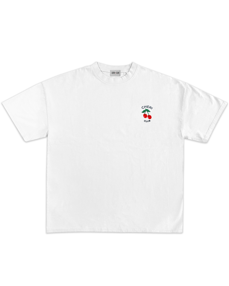 Tshirt blanc cheri club cerise brodée