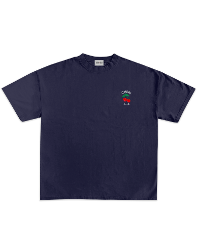 Tshirt CHERI CLUB Bleu marine cerise rouge brodée French Navy coton bio