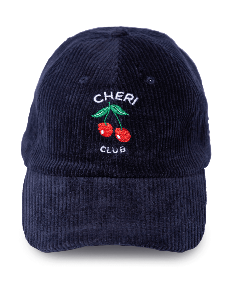 Navy blue corduroy cap CHERI CLUB cherry embroidery face