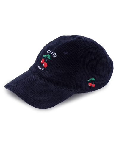 Navy blue corduroy cap CHERI CLUB cherry embroidery face