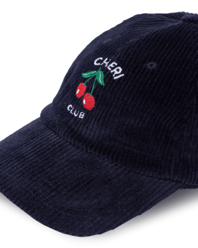 Navy blue corduroy cap CHERI CLUB cherry embroidery face