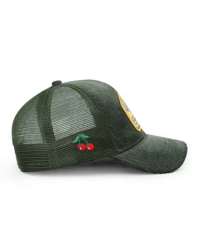 Casquette cheri club trucker velours côtelé vert olive patch camel trophy