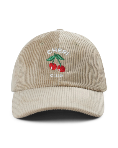 Casquette CHERI CLUB Velours côtelé beige crème sable Cerise brodée face