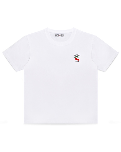 White Tshirt cheri club cherry embroidery