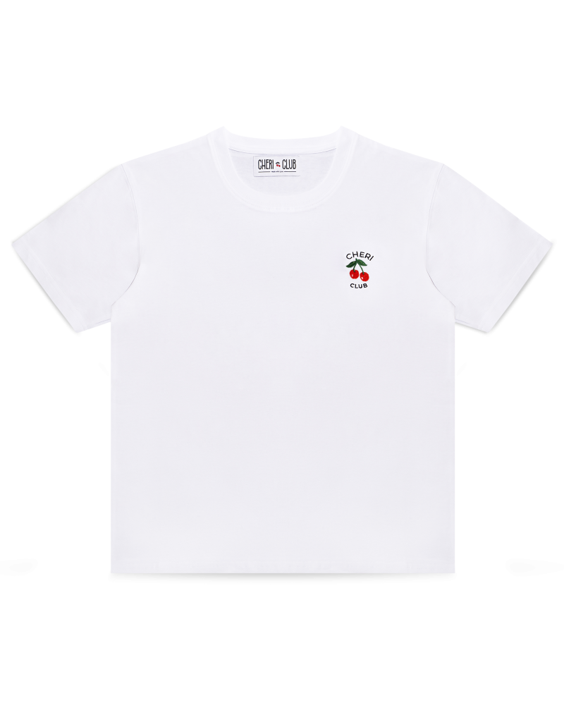 White Tshirt cheri club cherry embroidery