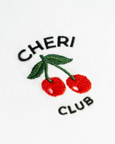 White Tshirt cheri club cherry embroidery